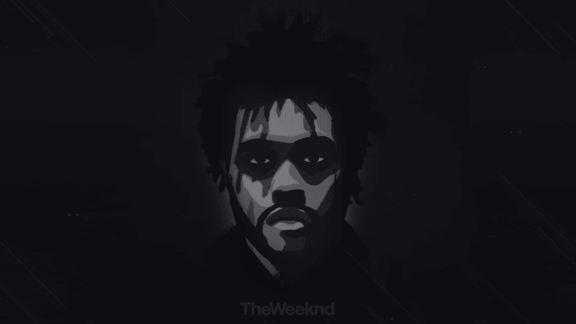 The Weeknd 的黑白肖像，帶有深色背景和戲劇性燈光。 — 威肯 GIF 壁紙