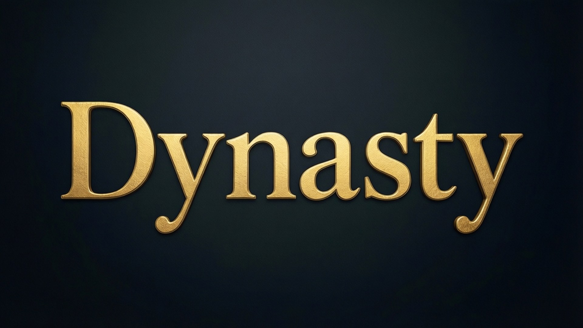 Dynasty Logo Gold 壁紙 — 「Dynasty」一詞以優雅的金色襯線字體在深海軍藍漸變背景上閃耀。
