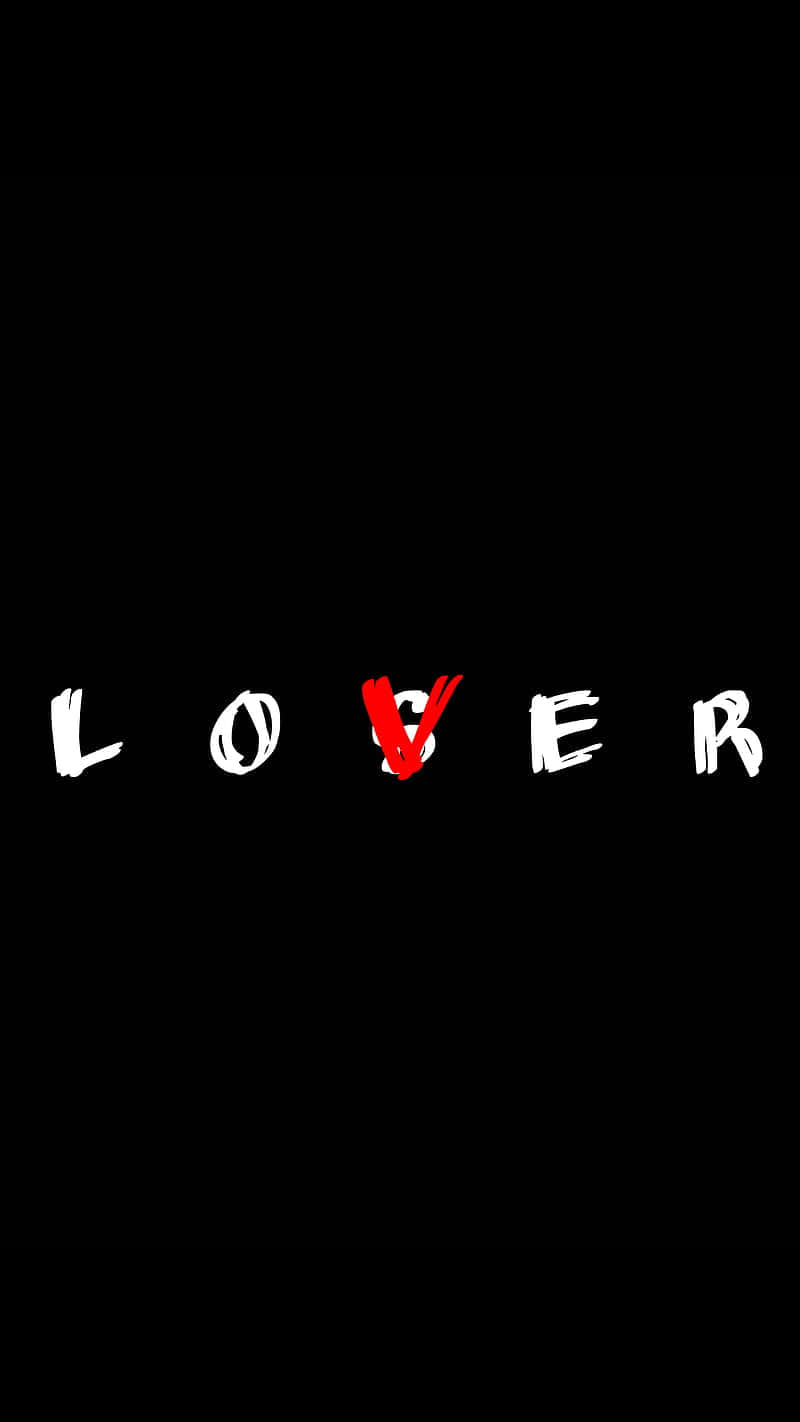  壁紙 — 黑色背景上以白色塗鴉風格字體書寫的「LOSER」一詞，其中字母O被帶有紅色斜線的V取代。