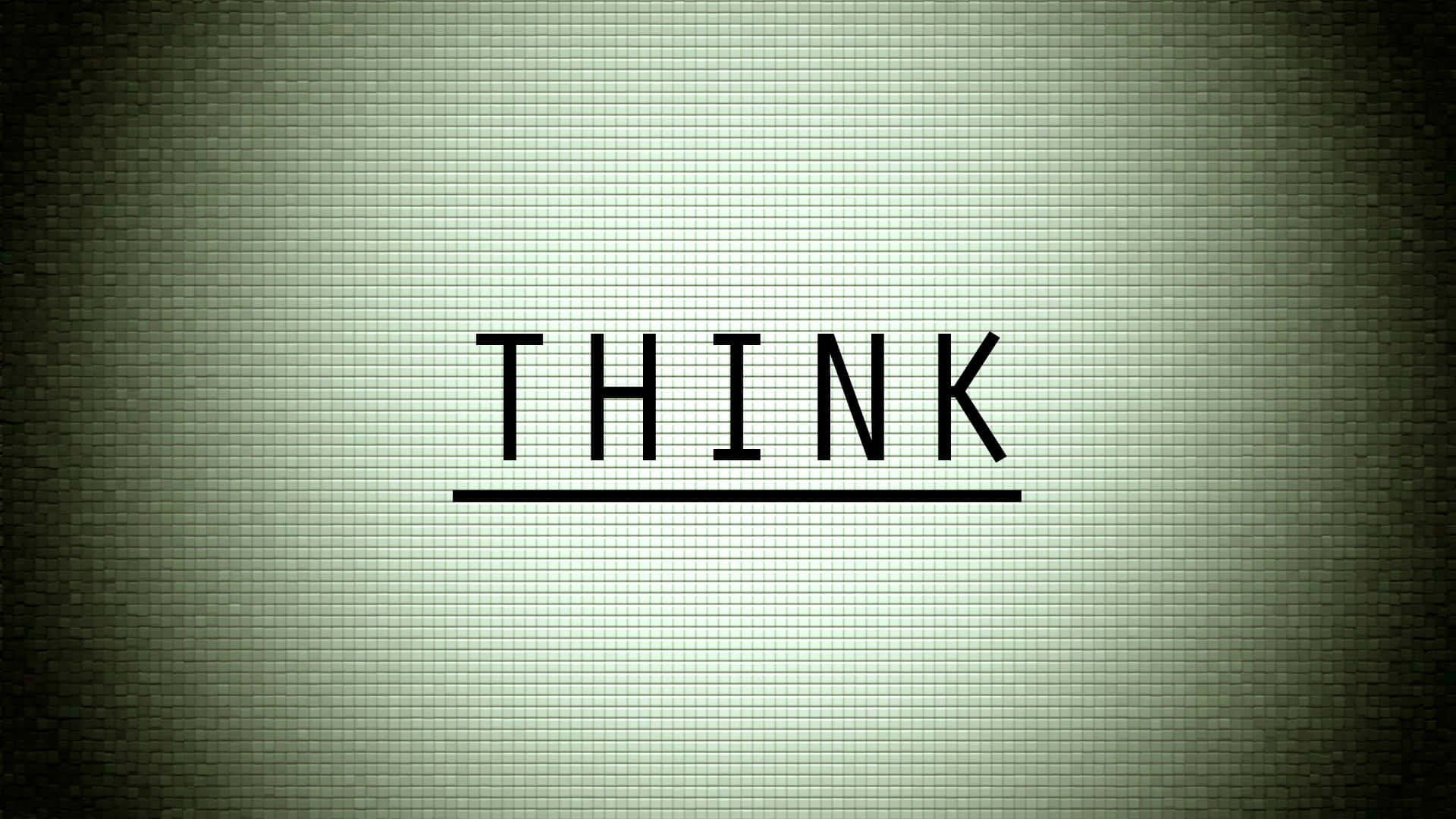 Motivation 桌布 壁紙 — THINK 這個詞以粗體黑色字母居中顯示在帶有紋理的綠色瓷磚牆上，並帶有聚光燈效果。
