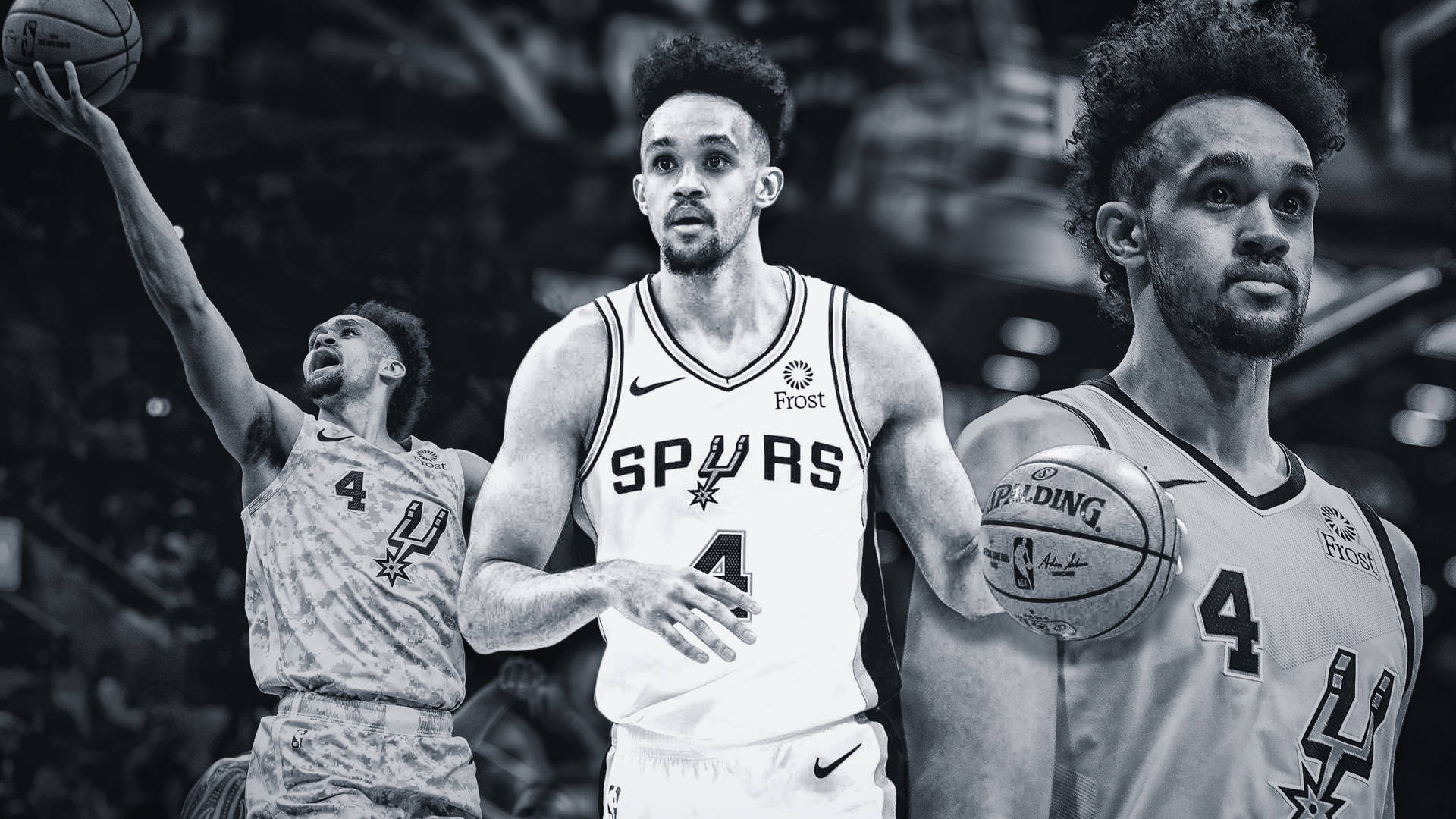 三張動態黑白照片，捕捉馬刺隊籃球運動員的動作瞬間。 — NBA 壁紙