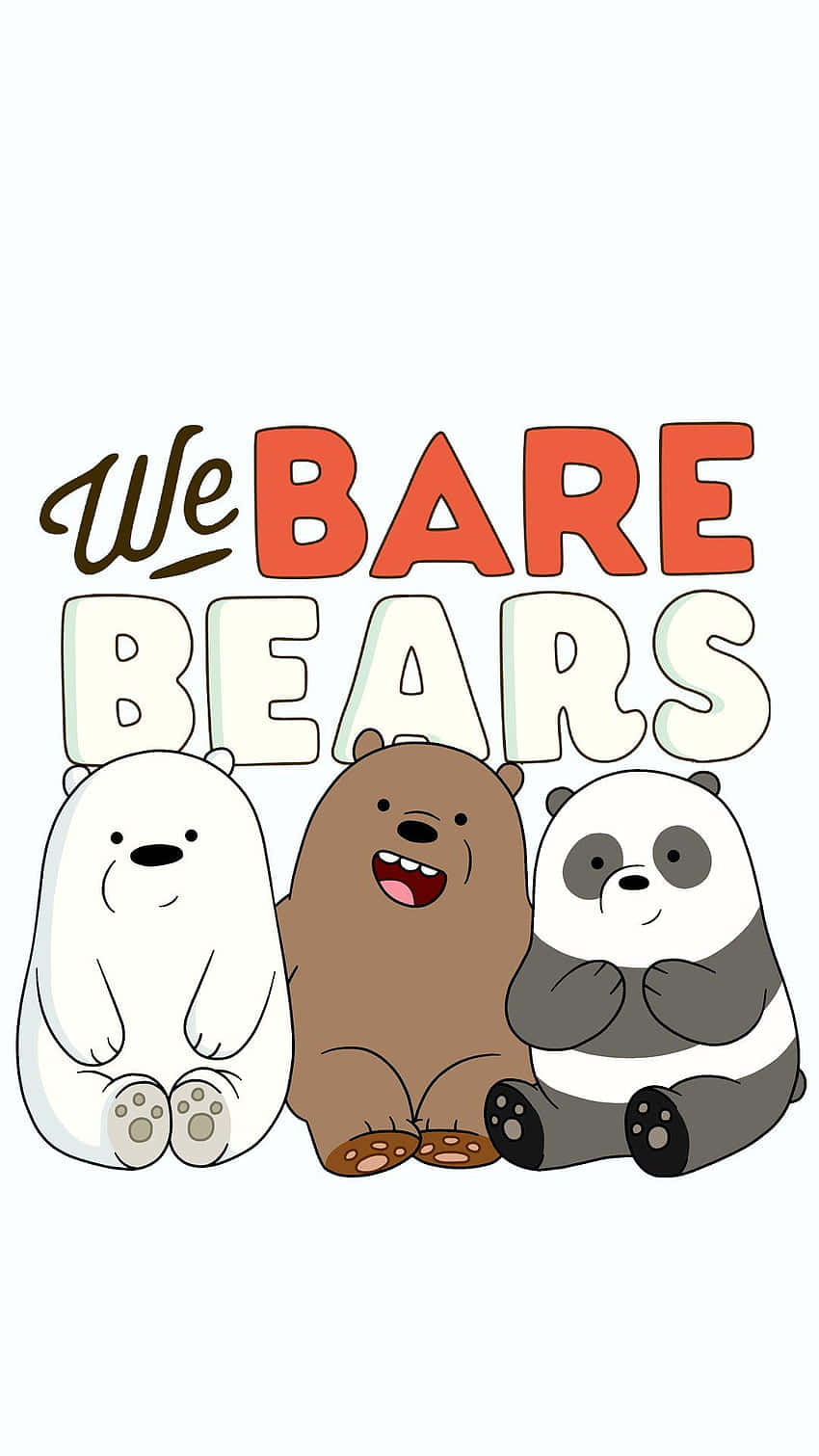  壁紙 — 三隻卡通熊愉快地坐在粗體 'We Bare Bears' 標題下方，字體風格俏皮。