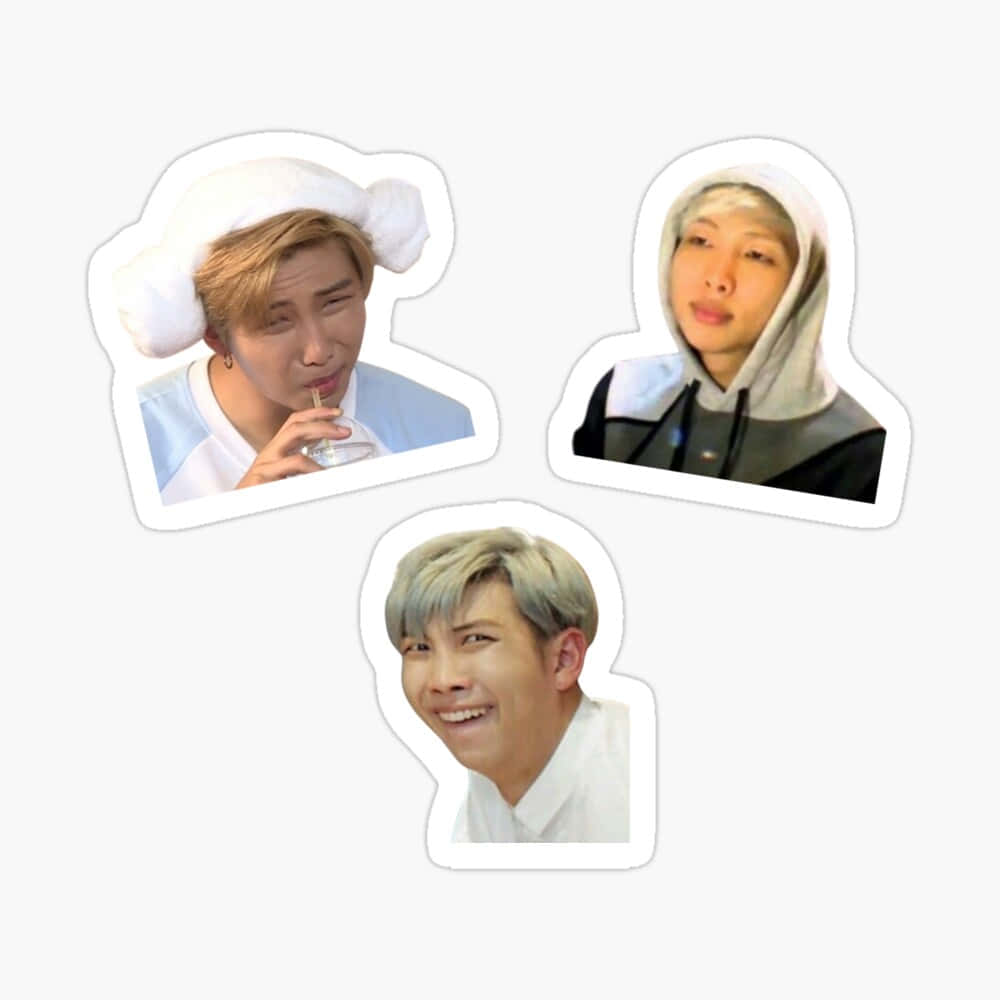 三個年輕男士的貼紙剪貼，表情和服裝不同。 — Bts 壁紙