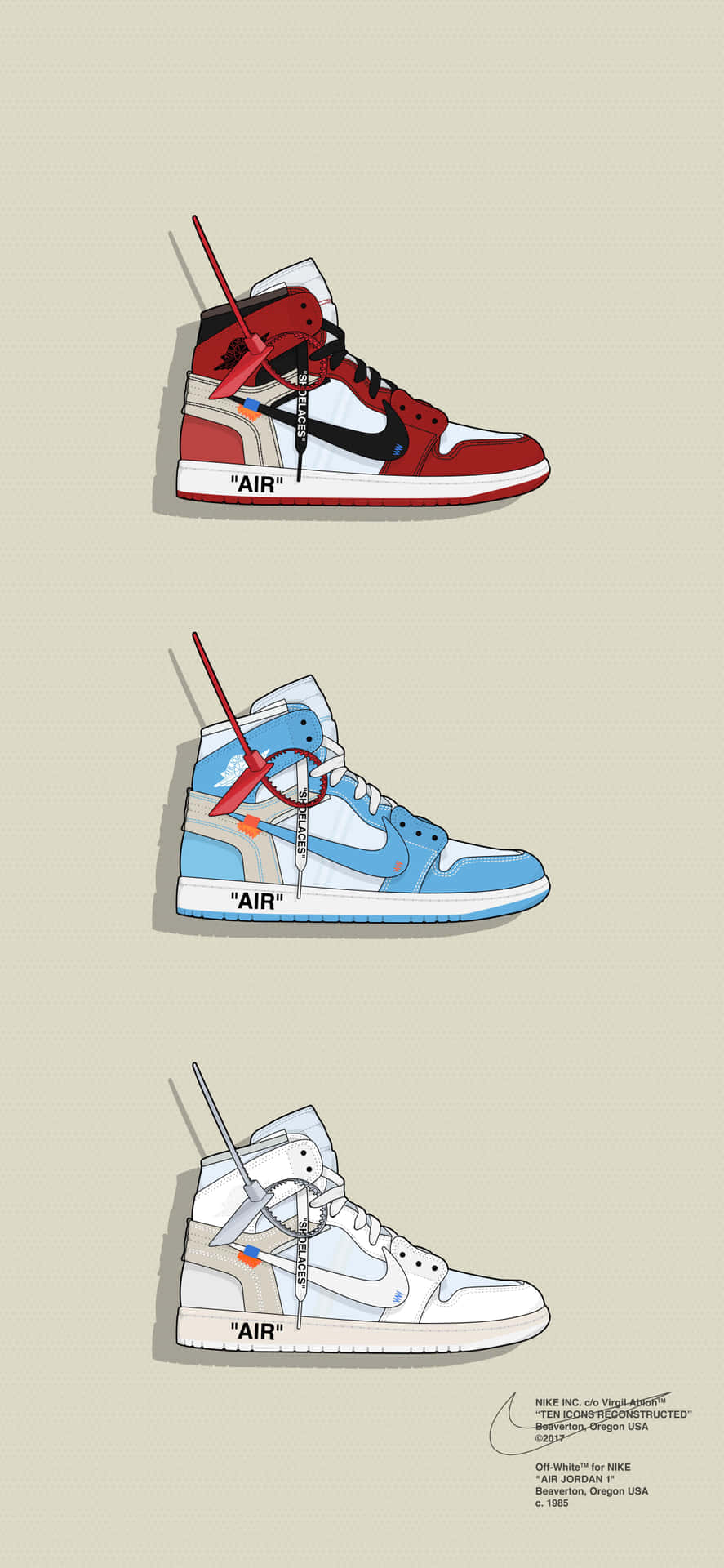 三雙鞋帶中插入時鐘指針的 Off-White x Air Jordan 1 運動鞋。 — Jordan Logo 壁紙
