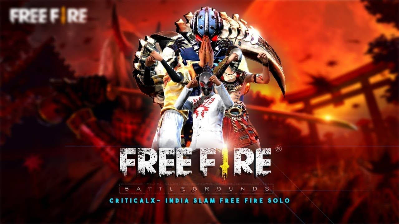 三名身穿盔甲的戰士在熾熱的日落遊戲廣告中英勇擺姿勢。 — Free Fire 壁紙