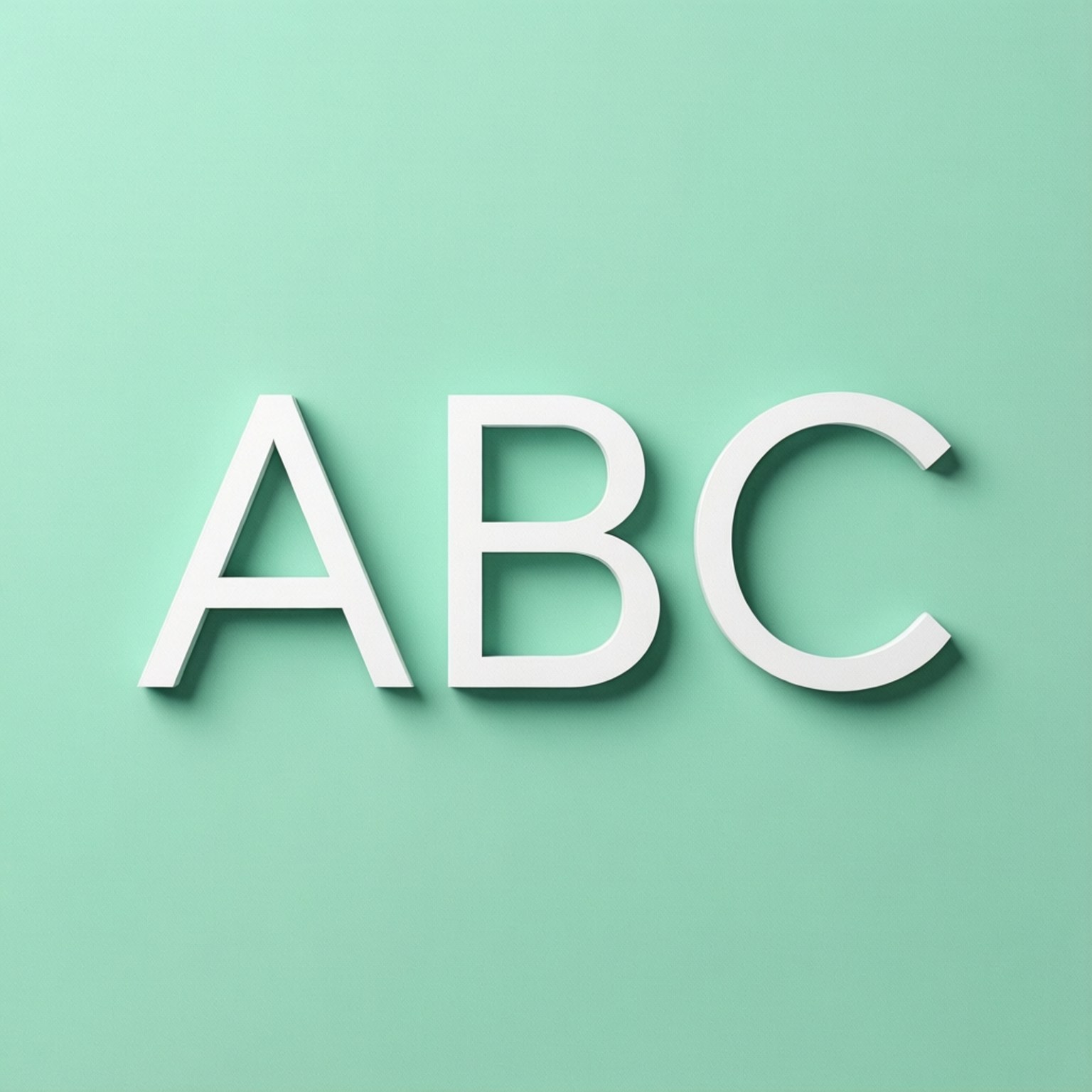 Minimal Mint ABC 壁紙 — 三個白色立體字母ABC在純薄荷綠背景上投射柔和陰影。