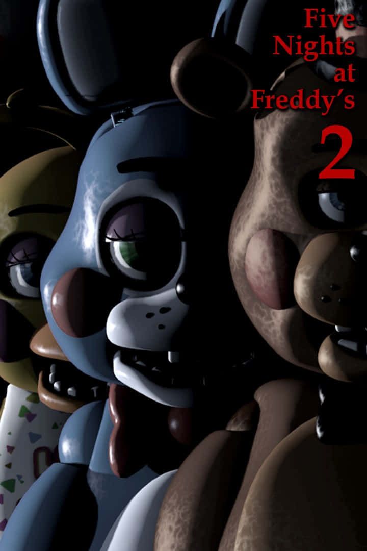 Five Nights At Freddys 桌布 壁紙 — Five Nights at Freddy's 2 中三個破舊的電子動畫角色在黑暗詭異的特寫中凝視著。