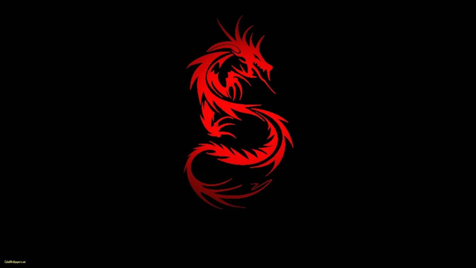 紅色龍剪影盤繞在黑色背景上 — 中國龍 壁紙
