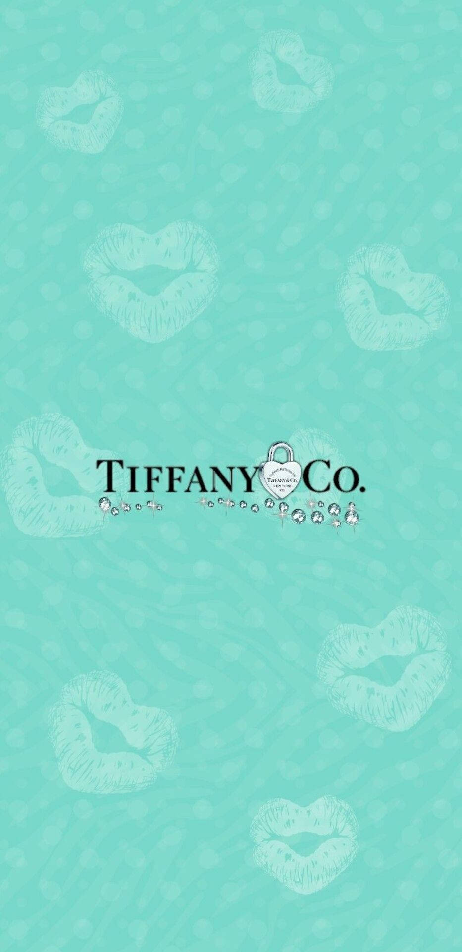 tiffany 桌布 壁紙 — Tiffany 藍色壁紙，帶有模糊的唇印和品牌標誌，居中於紋理背景上。