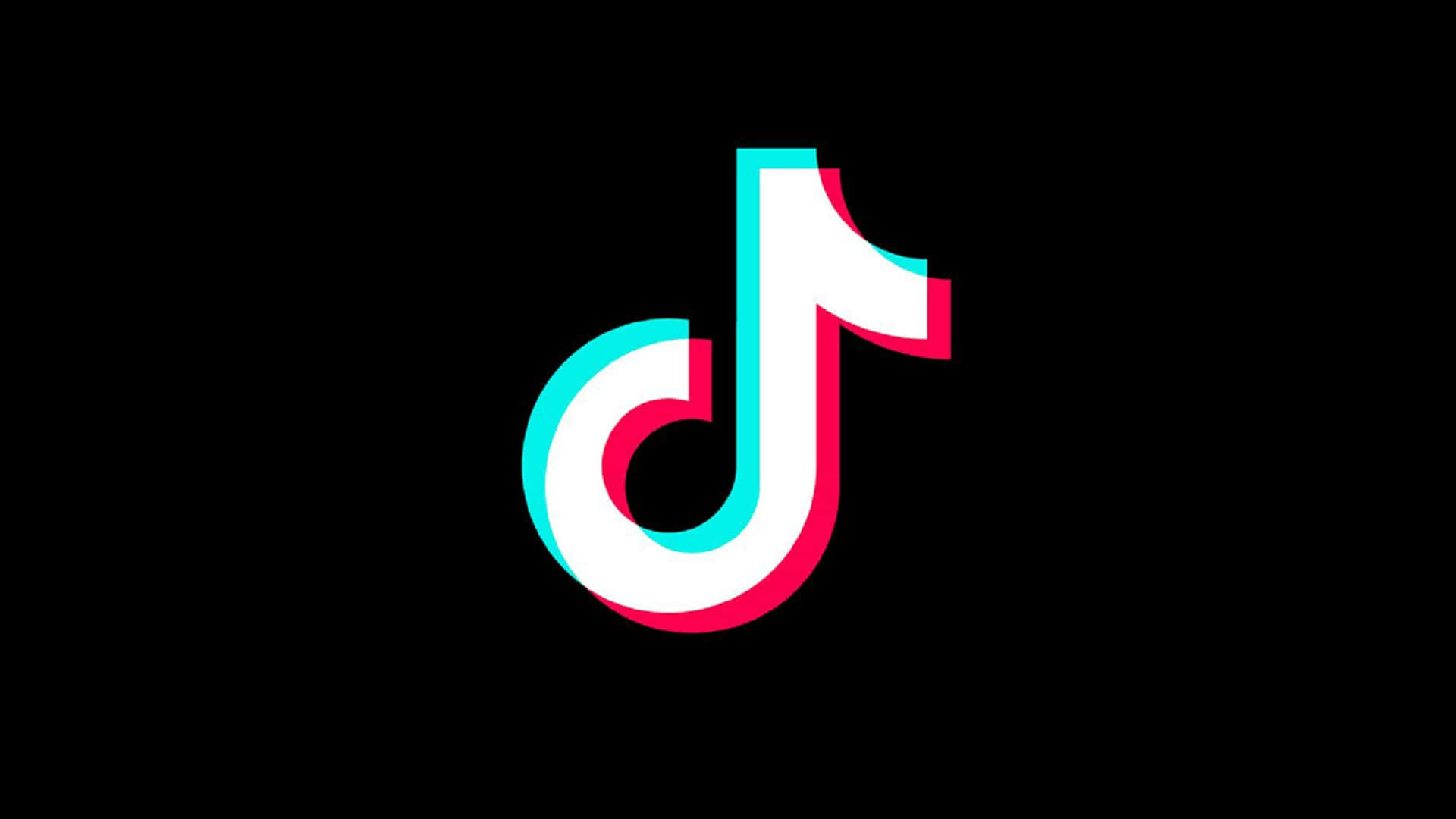 標誌 桌布 壁紙 — TikTok 標誌，帶有故障效果，黑色背景，青色和洋紅色輪廓。