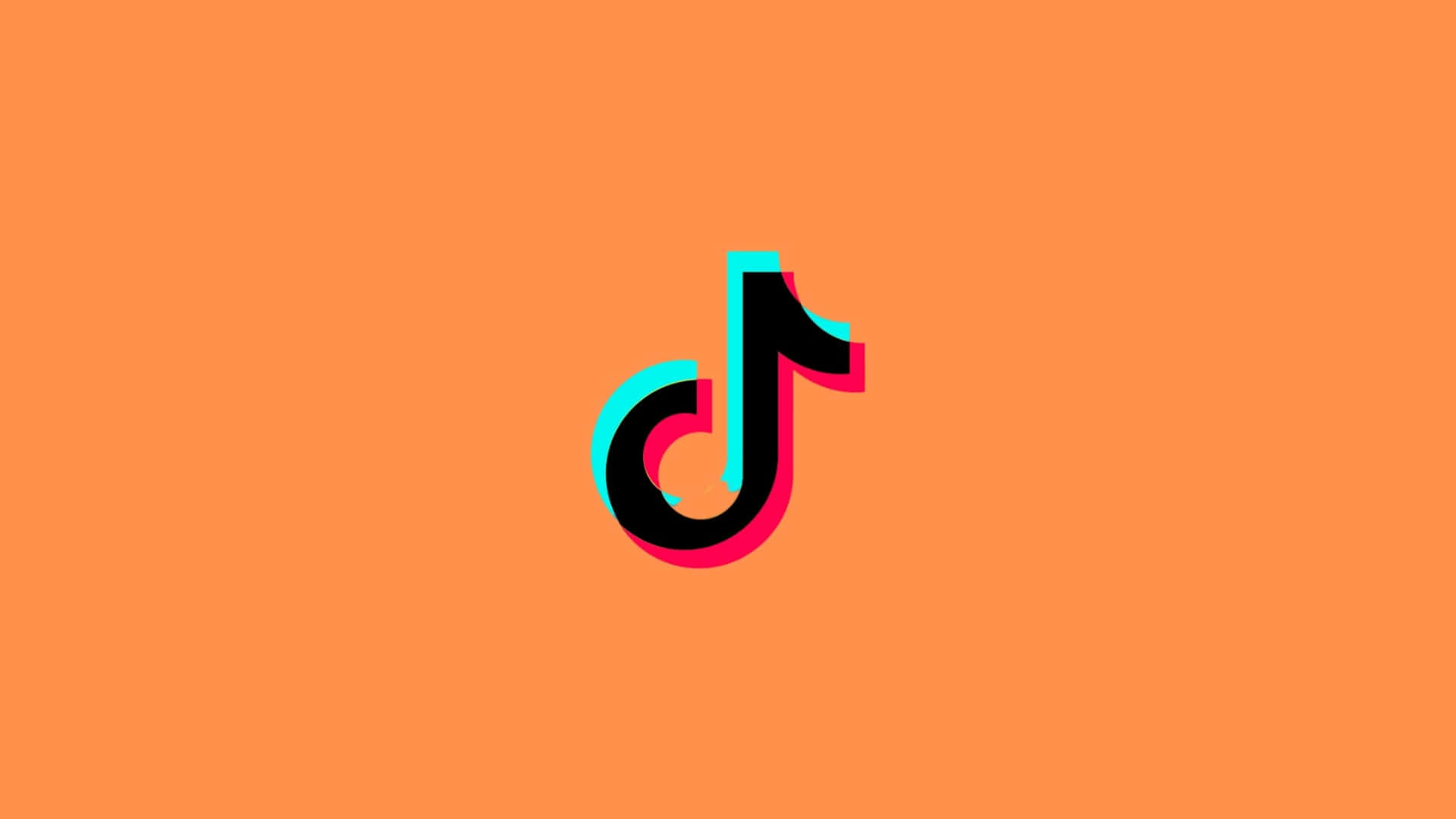 TikTok 動圖 桌布 壁紙 — TikTok 標誌，黑色、青色和洋紅色輪廓，居中在橙色背景上。