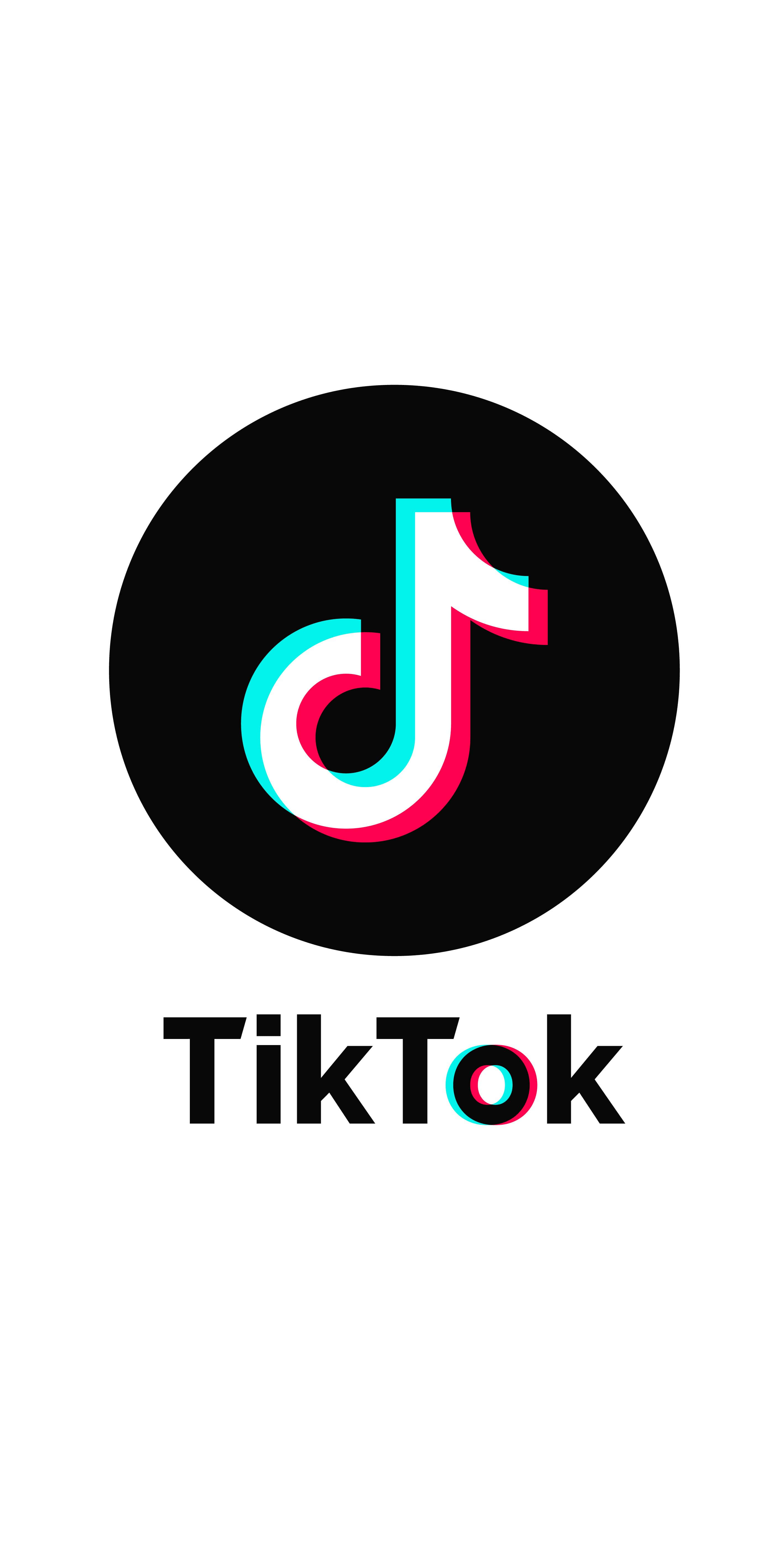 TikTok Logo 桌布 壁紙 — TikTok 標誌，黑色圓圈和彩色音符在白色背景上。