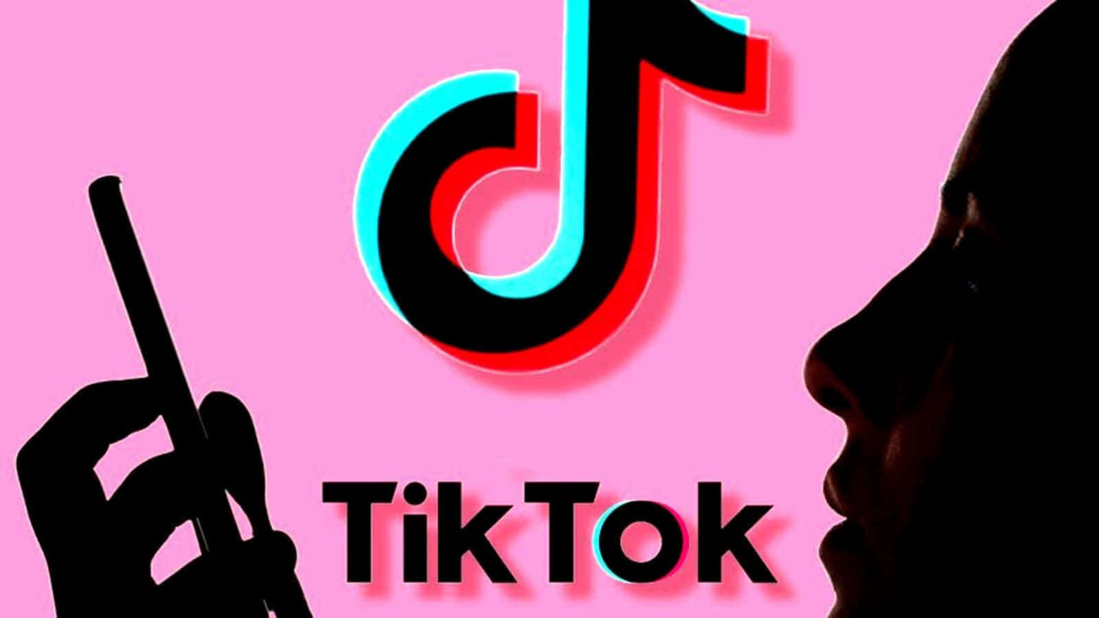 TikTok 標誌搭配手持手機的人影剪影 壁紙