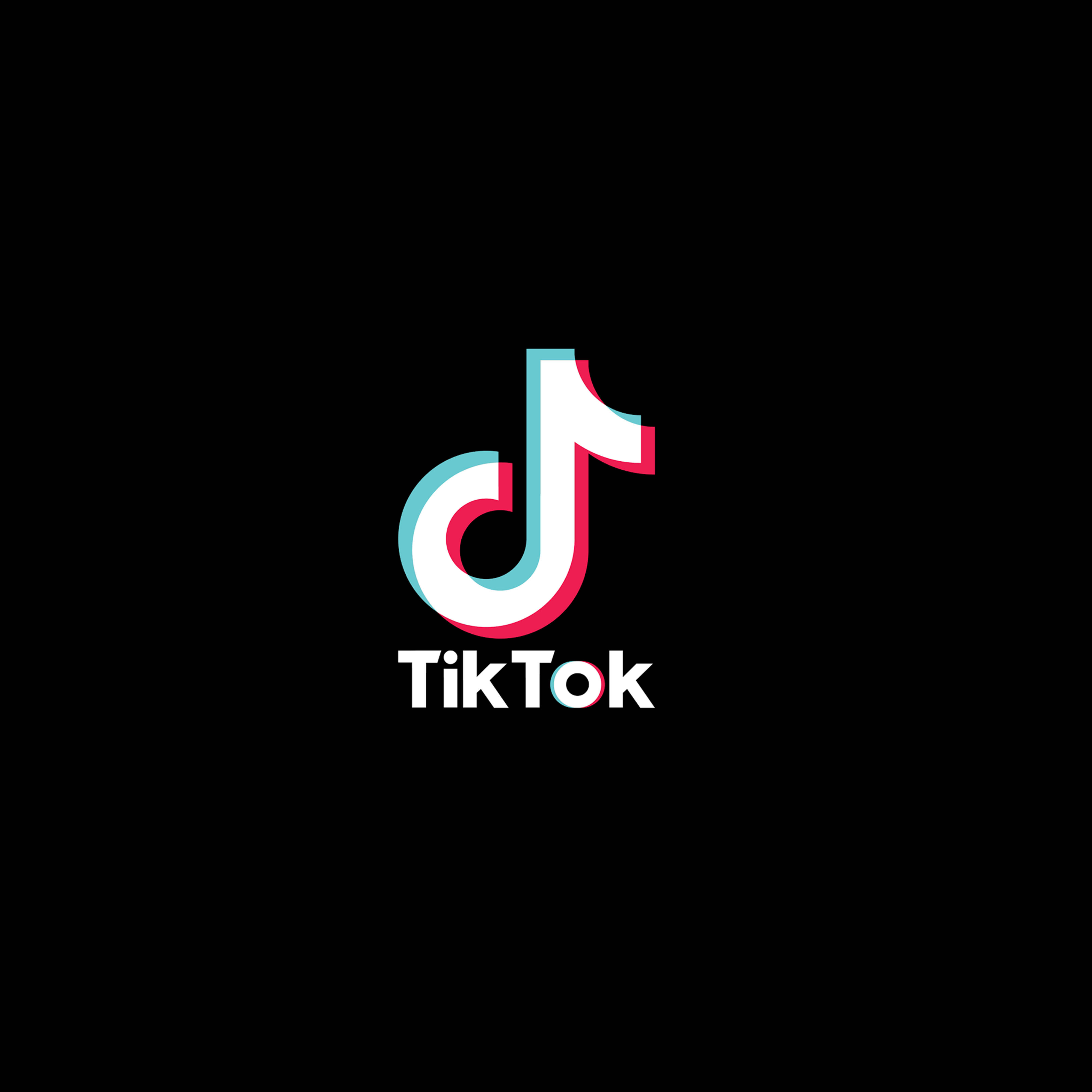 TikTok 動圖 桌布 壁紙 — TikTok 標誌置中於黑色背景，帶有紅色和青色點綴。