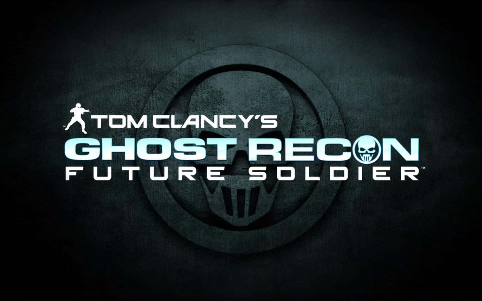 tom clancy's ghost recon wildlands 桌布 壁紙 — Tom Clancy's Ghost Recon Future Soldier 標誌在帶有骷髏標誌的深色紋理背景上發出冰藍色光芒。