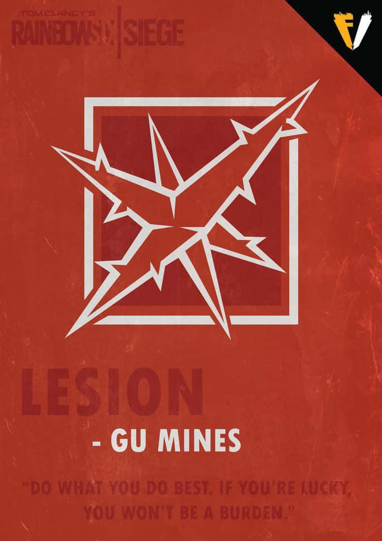 Rainbow Six Siege Lesion 桌布 壁紙 — Tom Clancy's Rainbow Six Siege 的大膽紅色紋理海報，帶有白色鋸齒狀星爆標誌和 Lesion 幹員的文字及其語錄。