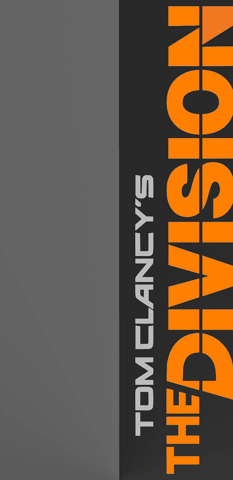 電玩遊戲 桌布 壁紙 — Tom Clancy's The Division 在極簡漸層背景上的大膽橙色和灰色垂直文字標誌。
