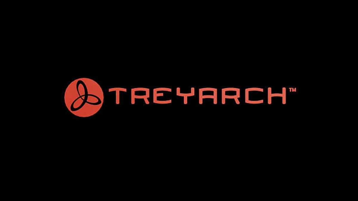 Treyarch 桌布 壁紙 — Treyarch 標誌以粗體橙色文字和圓形徽章居中顯示在純黑色背景上。