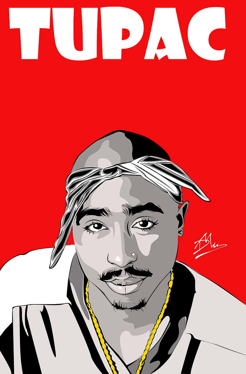 桌布 壁紙 — Tupac Shakur 的大膽圖像肖像，背景是鮮紅色，他的名字用大白色字母寫出來。