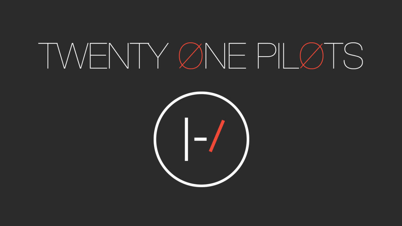 Twenty 桌布 壁紙 — Twenty One Pilots 的極簡標誌，白色和紅色文字在深灰色背景上。