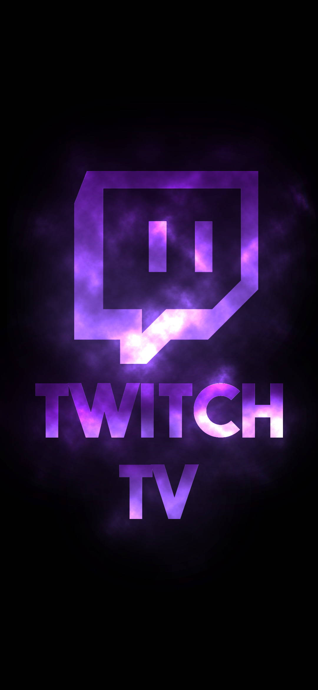 黑紫美學 桌布 壁紙 — Twitch TV 標誌在黑暗煙霧背景上發出鮮豔的紫色光芒。