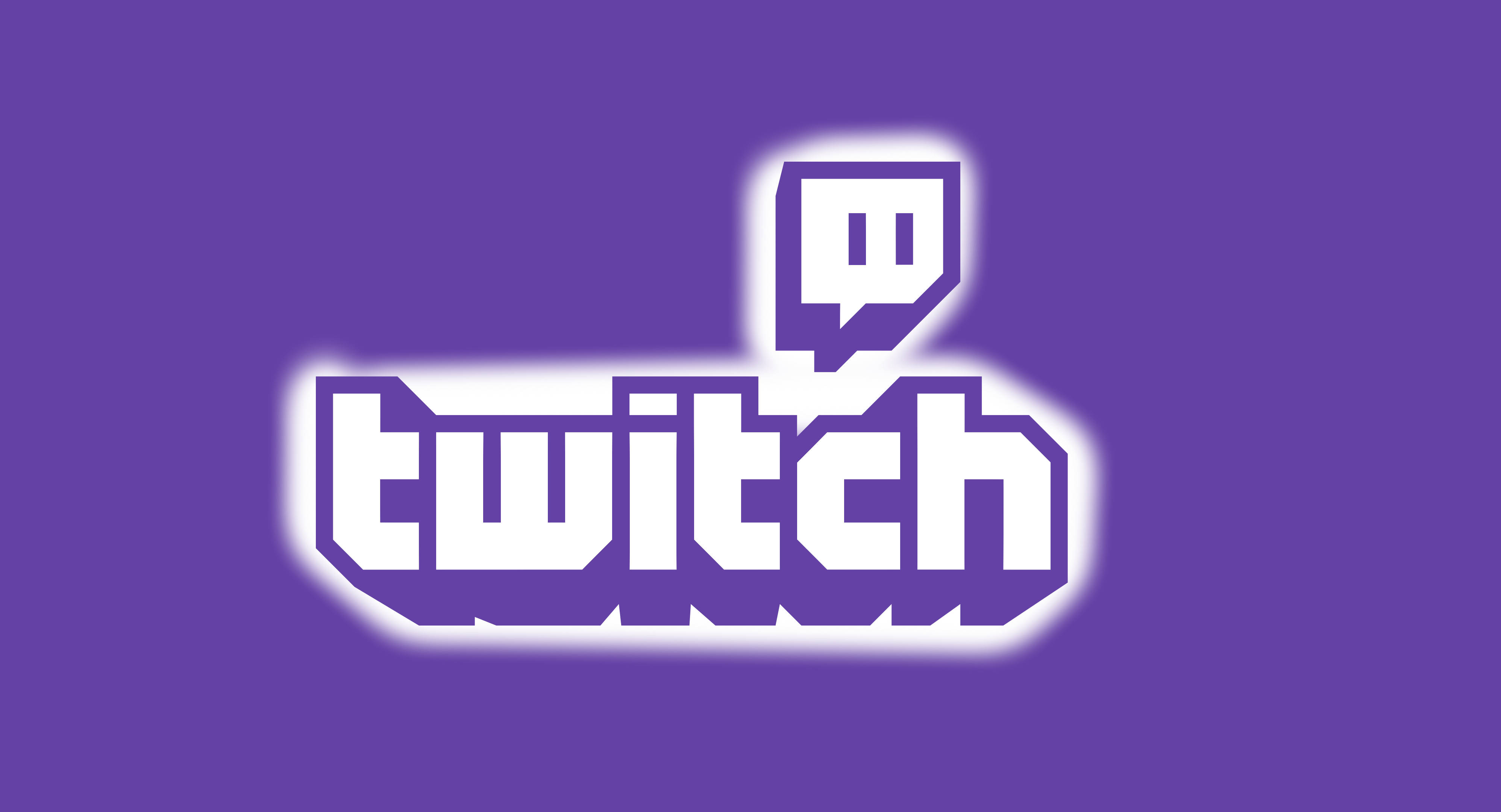 Twitch 桌布 壁紙 — Twitch 標誌以粗體白色字母和發光輪廓在純紫色背景上脫穎而出。