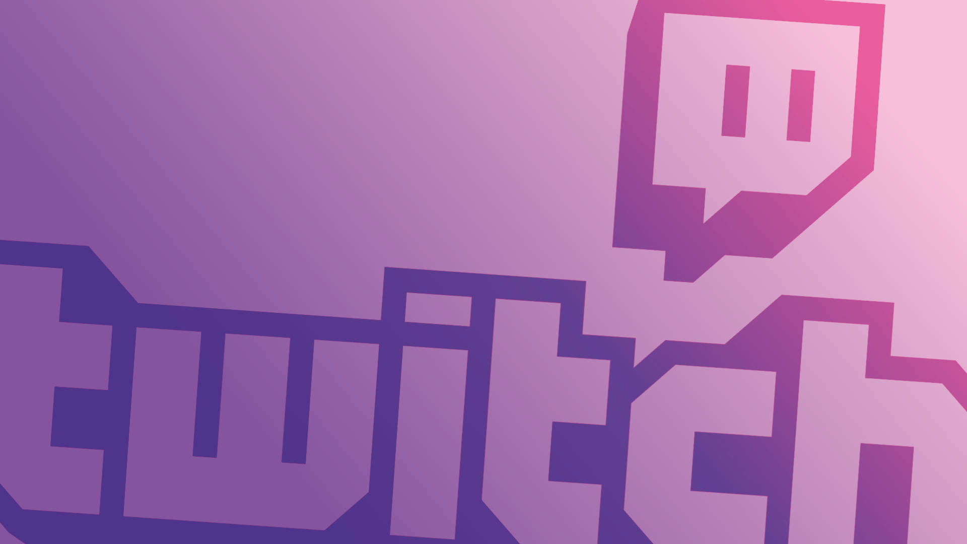 Twitch 桌布 壁紙 — Twitch 標誌以鮮豔紫色漸層和對話氣泡圖示，襯托柔和粉紅到紫色背景。