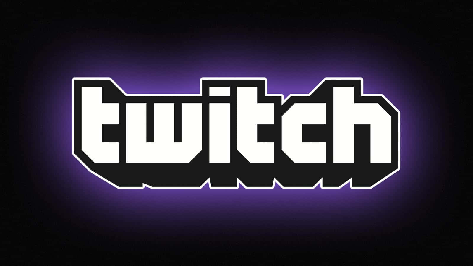 Twitch 桌布 壁紙 — Twitch 標誌在深色漸變背景上發出充滿活力的紫色霓虹輪廓光芒。