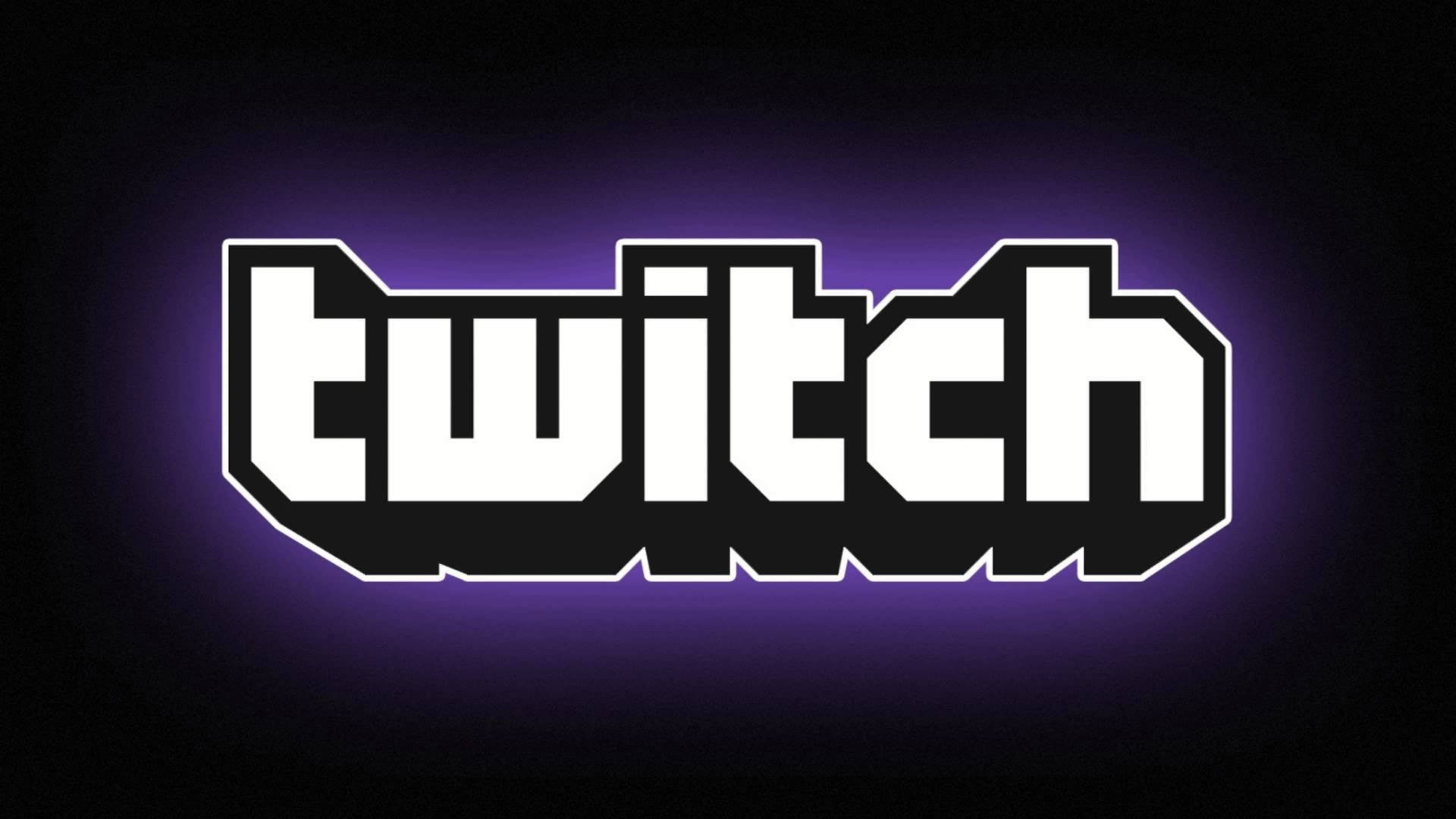 Twitch 桌布 壁紙 — Twitch 標誌在深色背景上散發出充滿活力的紫色霓虹光暈。