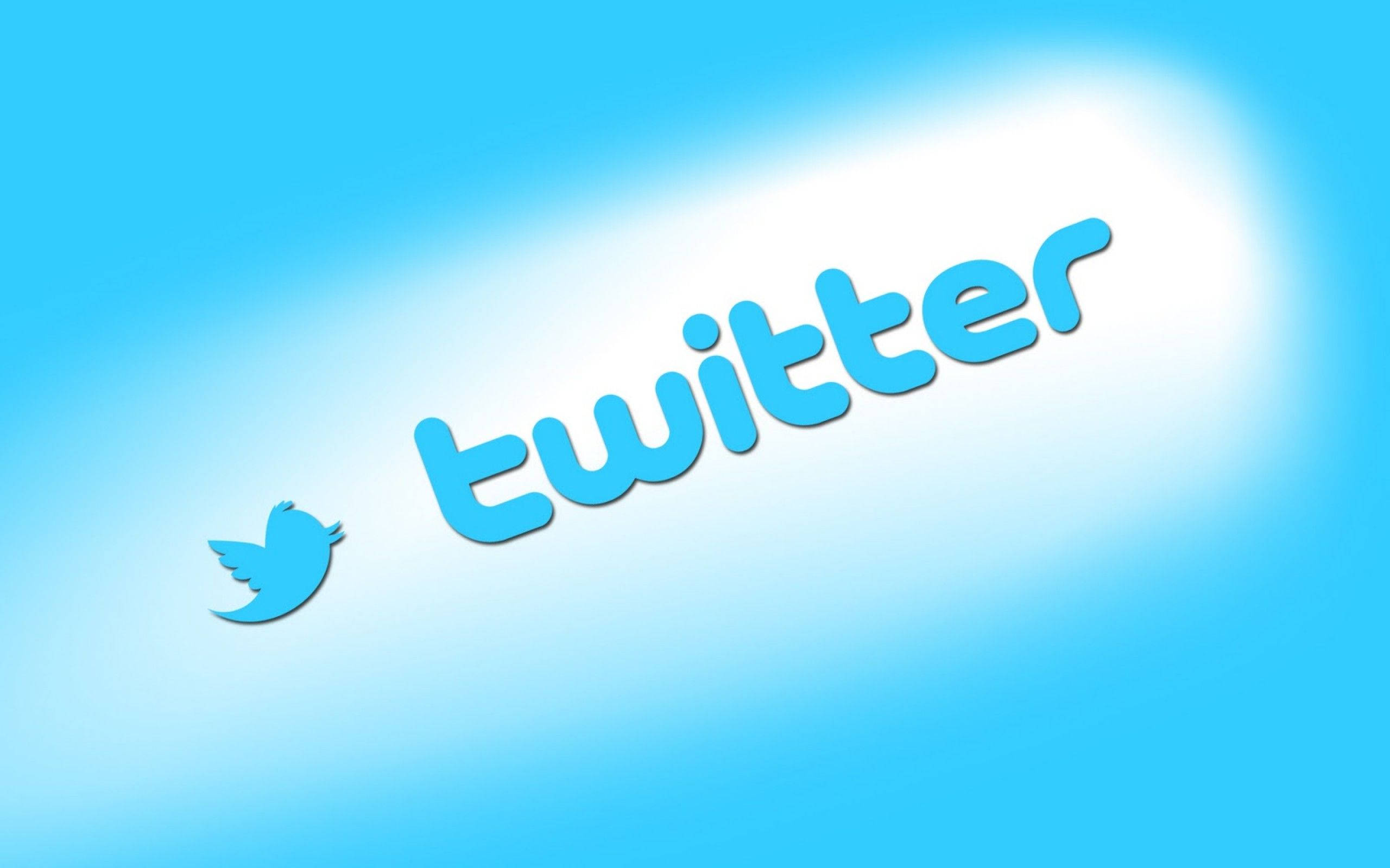 Social 桌布 壁紙 — Twitter 標誌，藍色鳥和文字，漸變藍色背景，柔和白色光芒。
