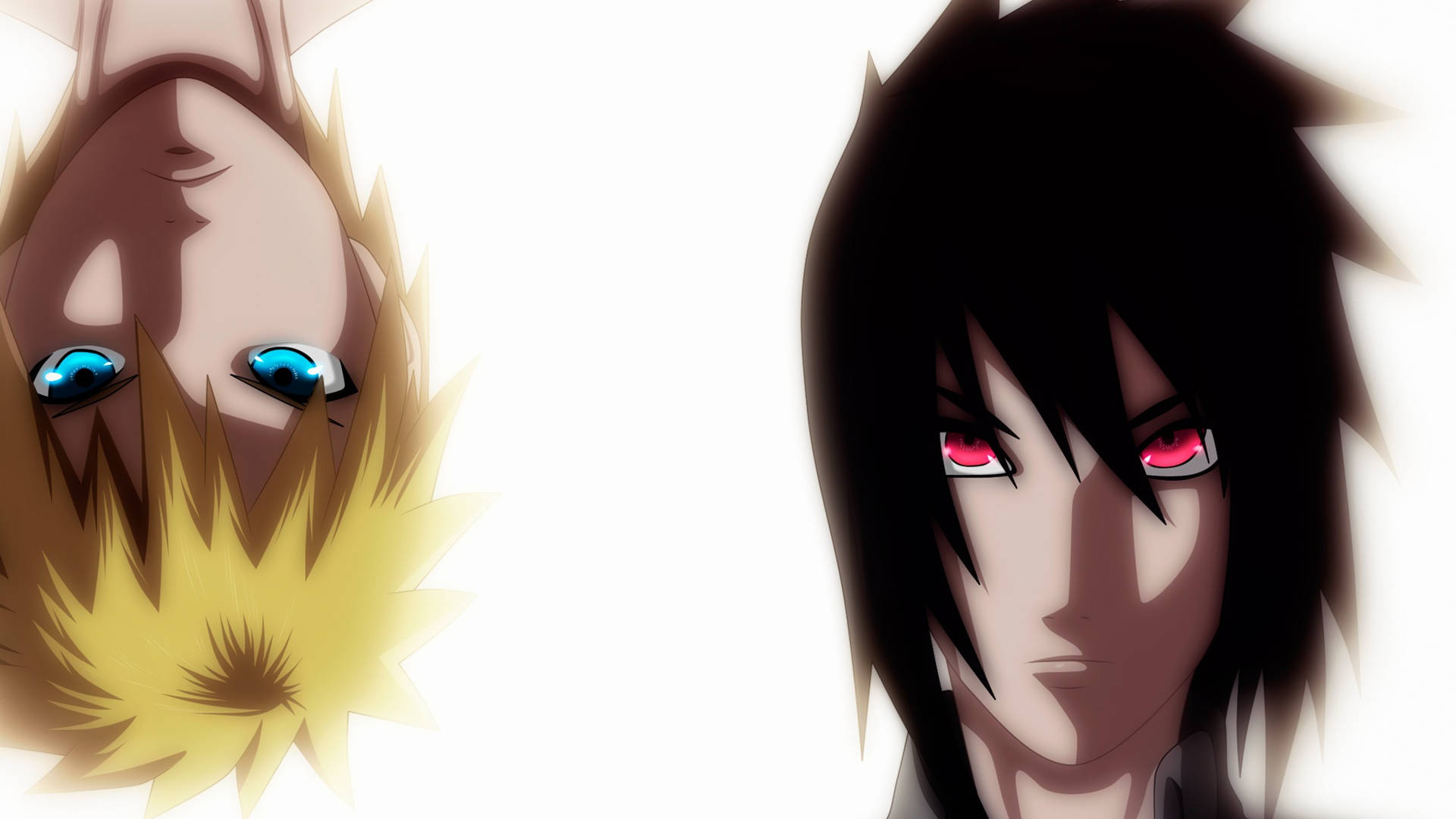兩個動漫角色眼神銳利地向前凝視，背景是白色。 — Sasuke 壁紙