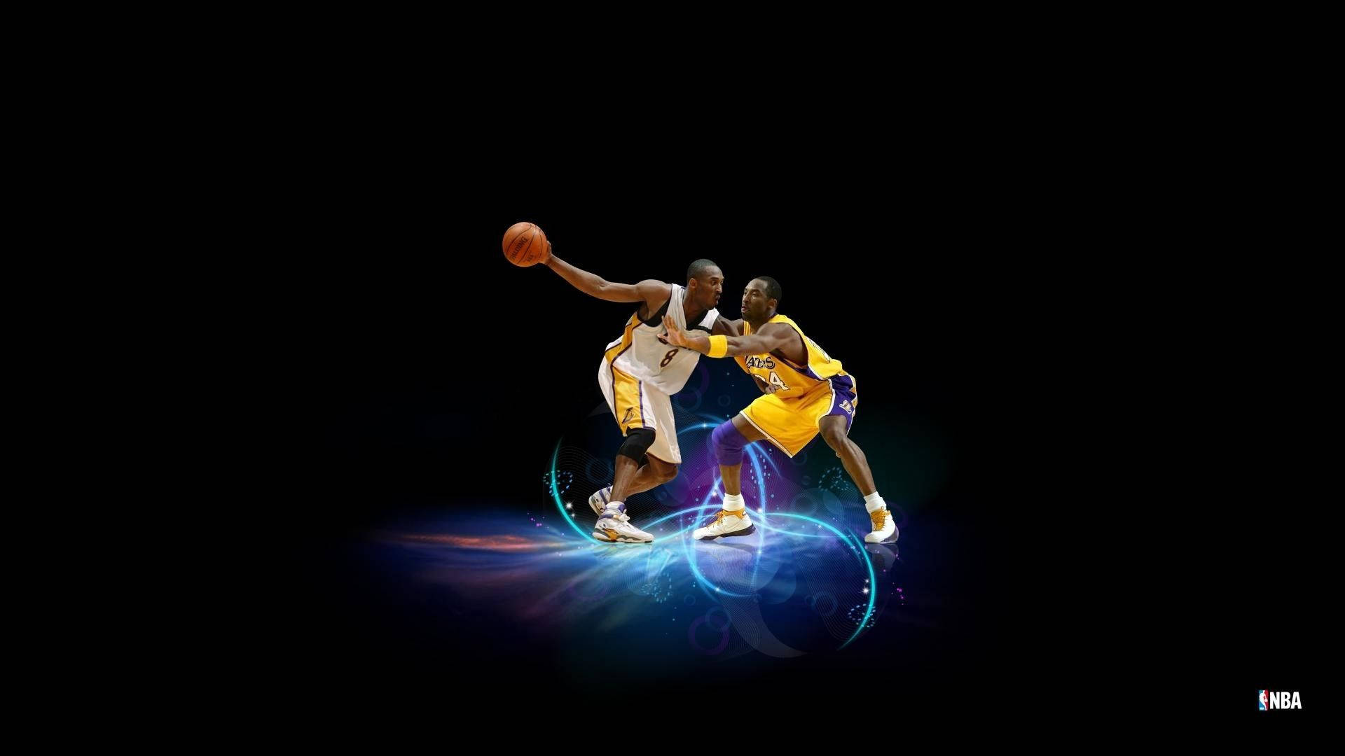 兩名籃球運動員移動時帶有發光能量軌跡。 — 酷 NBA 壁紙