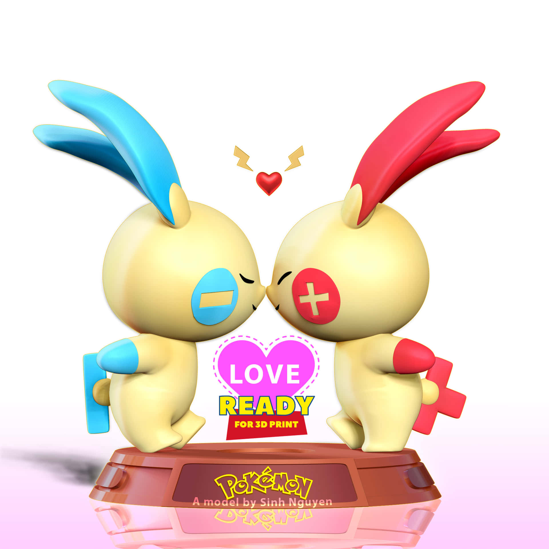 兩個寶可夢公仔依偎，中間有一個寫著'LOVE READY'的心形。 — 3D 壁紙