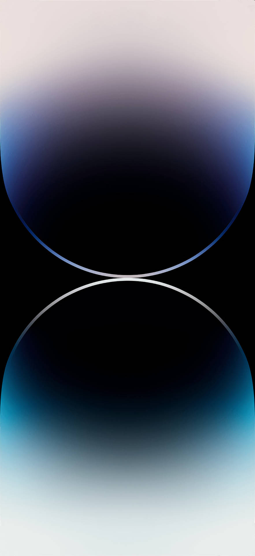 兩個發光的藍色漸變球體，在黑暗中漂浮，帶有柔和的光暈。 — iPhone 14 Pro 壁紙 壁紙