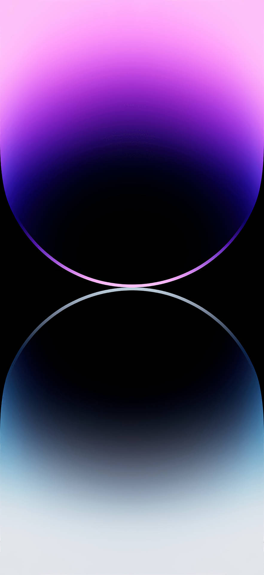 兩個發光的漸變球體漂浮在太空中，一個紫色，一個藍色 — iPhone 14 Pro 壁紙 壁紙