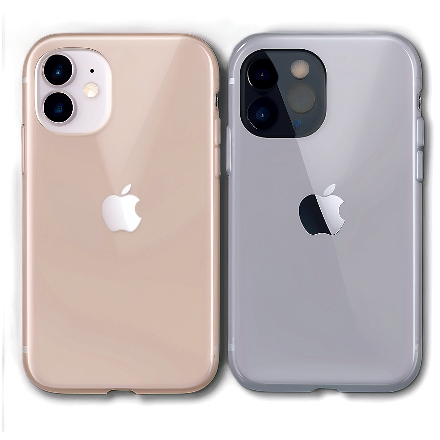 兩部iPhone裝在透明保護殼中，一玫瑰金一銀色，並排展示。 — iPhone 11 壁紙