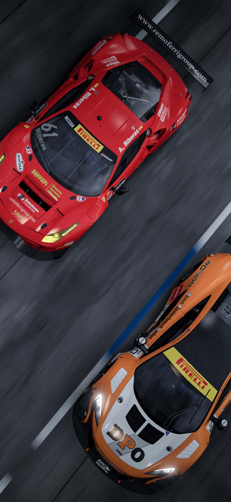 從上方俯瞰兩輛賽車在賽道上飛馳 — Project Cars 2 壁紙