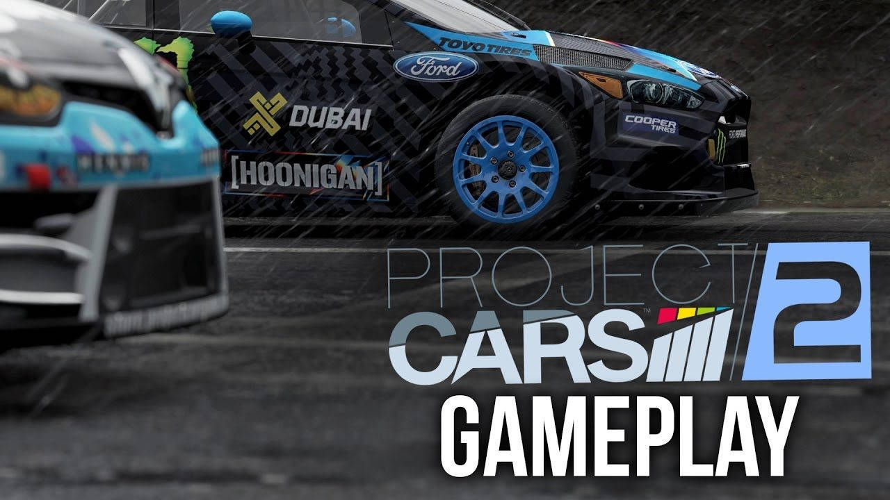 兩輛賽車在電玩遊戲中的濕滑賽道上疾馳。 — Project Cars 2 壁紙