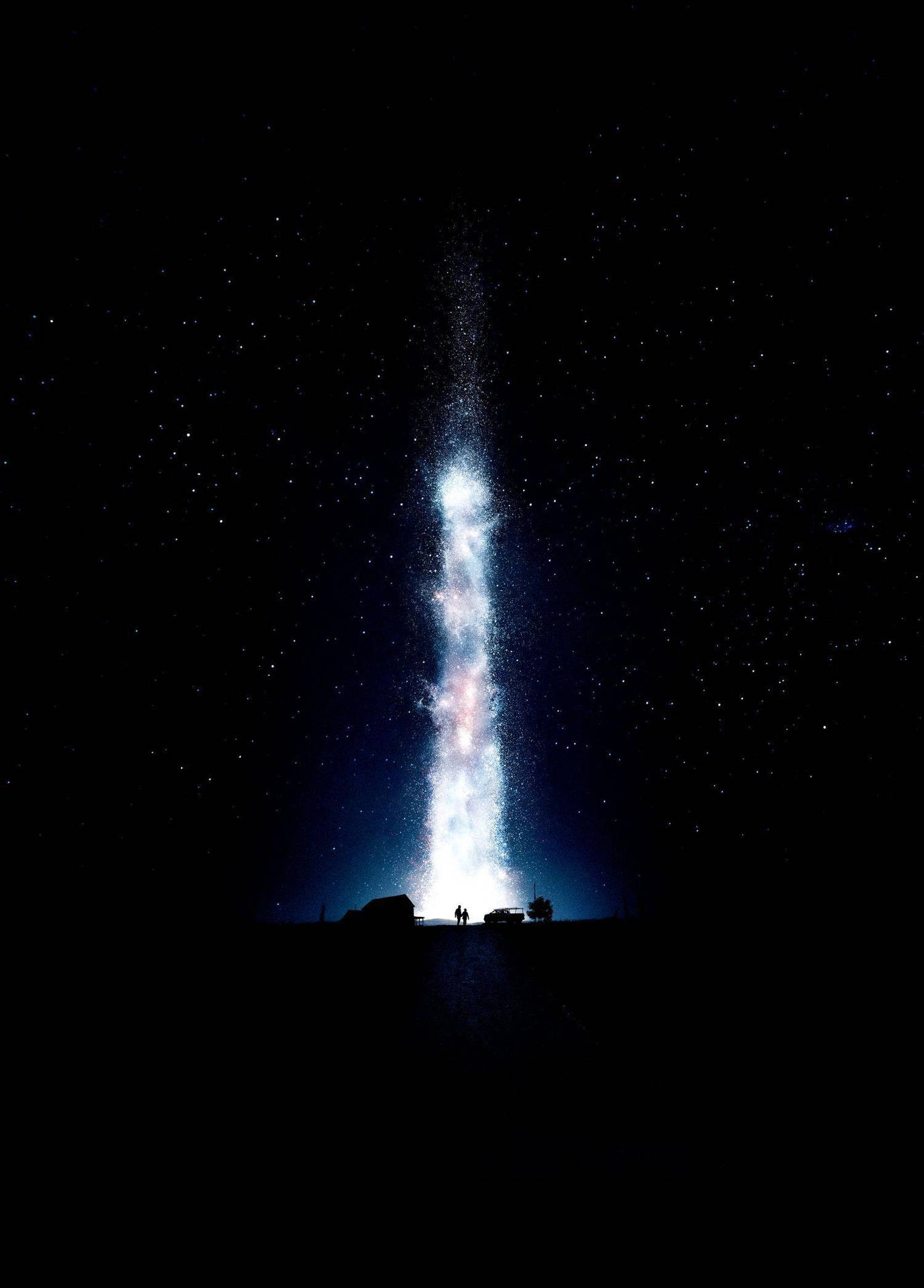 兩個人在星空下仰望發光的宇宙瀑布。 — Super AMOLED 壁紙 壁紙