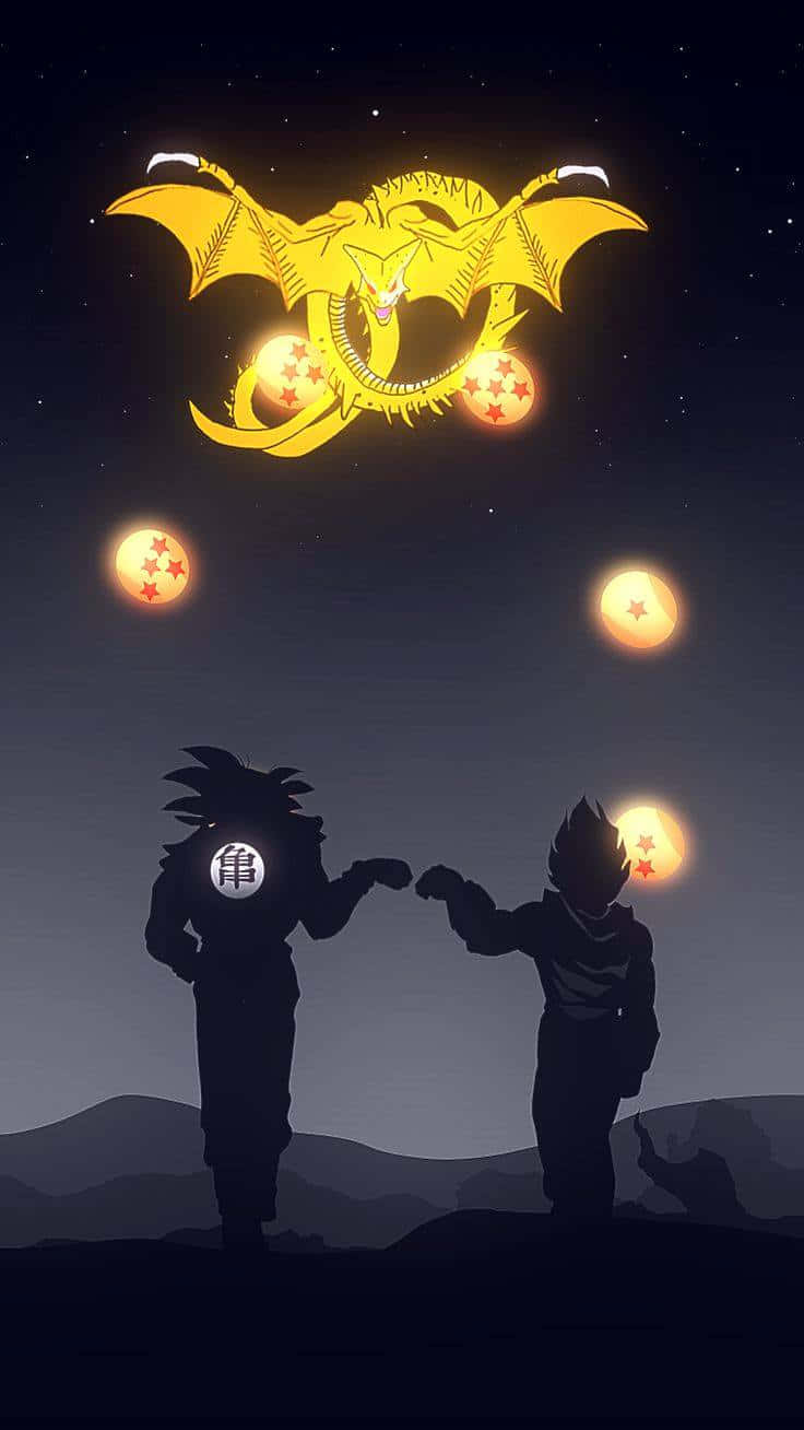 兩個動漫戰士在星空下於金龍（手持龍珠）下拳頭相碰 — 龍 壁紙