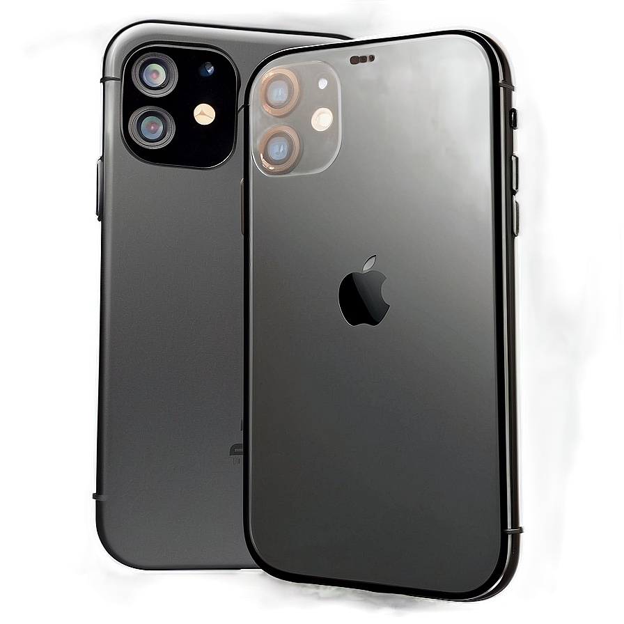 兩部黑色iPhone連相機鏡頭，展示在發光的抽象背景上。 — iPhone 11 壁紙