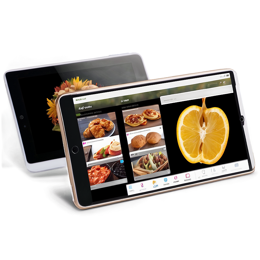 兩台平板電腦顯示食物應用程式，配有檸檬和向日葵桌布。 — iPad 壁紙