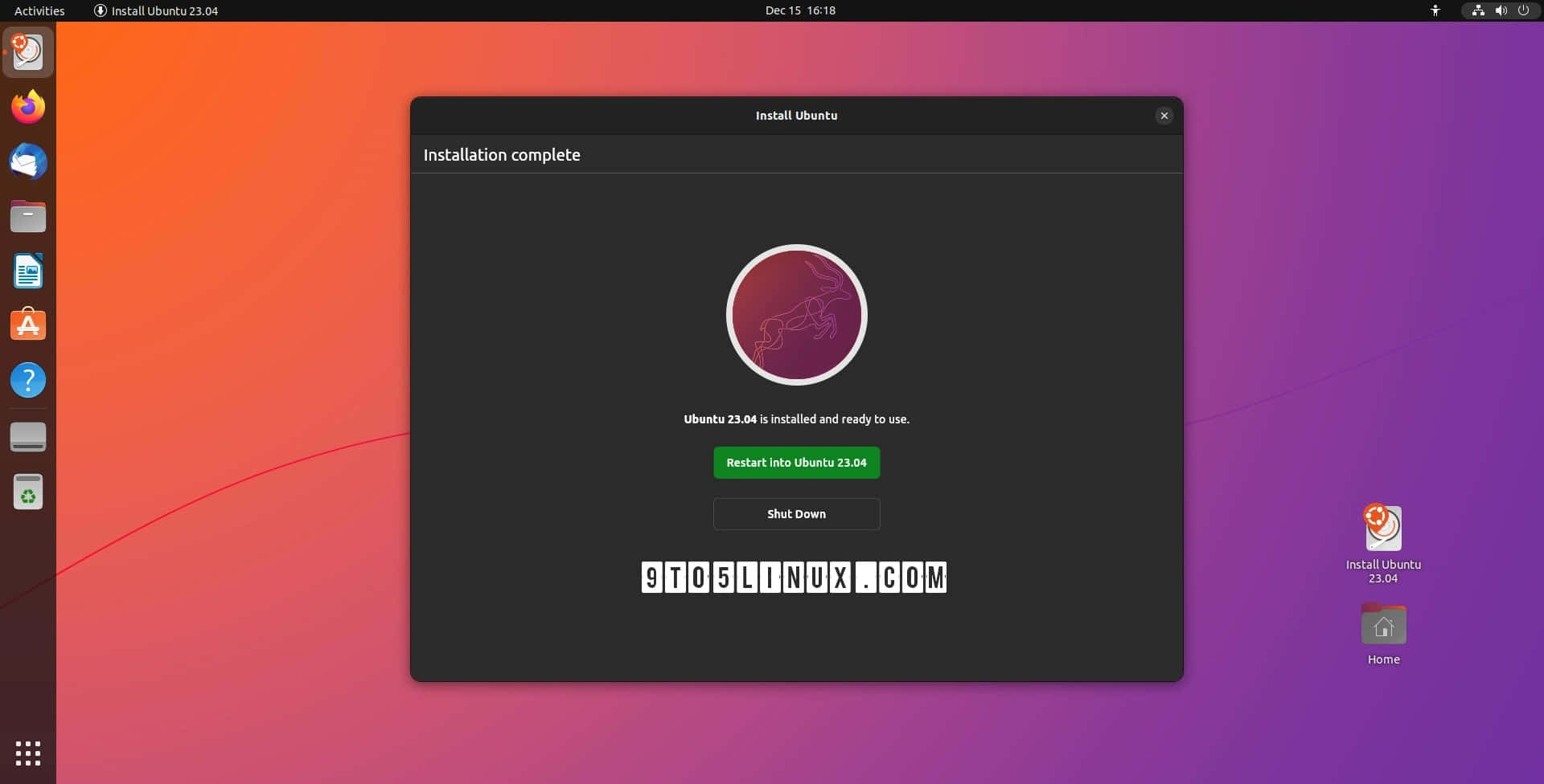 ubuntu 桌布 壁紙 — Ubuntu 23.04 安裝完成畫面，帶有漸層橙色紫色桌面背景。