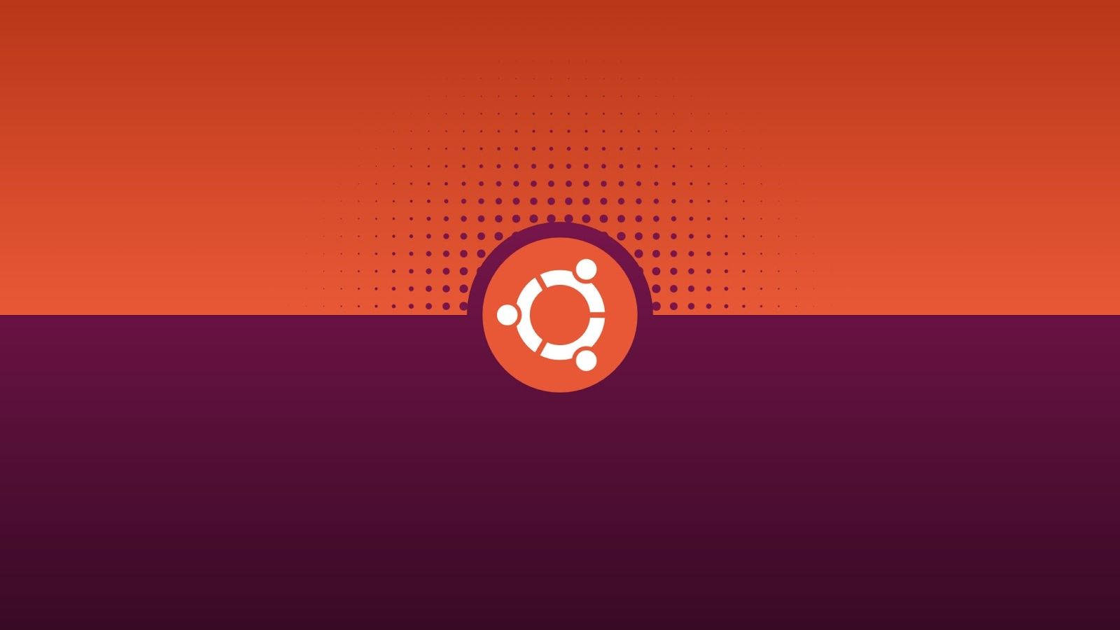 ubuntu 桌布 壁紙 — Ubuntu 標誌居中放在橙色到紫色的漸變背景上，背後有半色調點狀圖案。