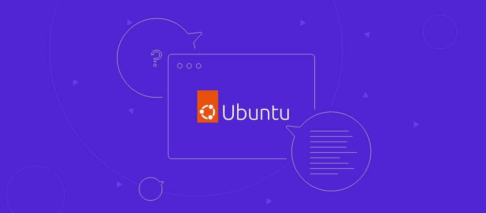 ubuntu 桌布 壁紙 — Ubuntu 標誌居中於極簡窗口設計中，背景為充滿活力的紫色，帶有浮動對話氣泡。