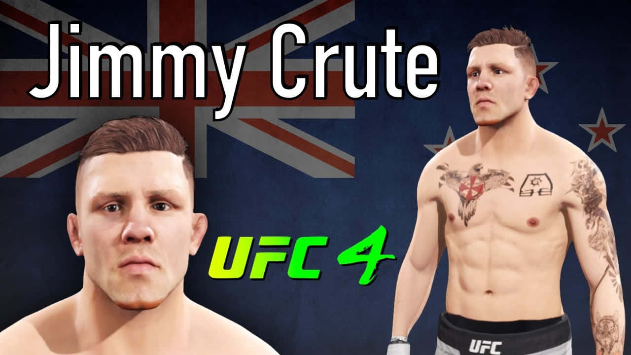 3D 桌布 壁紙 — UFC拳手Jimmy Crute的數位肖像，背景為英國國旗，並顯示遊戲名稱UFC 4。