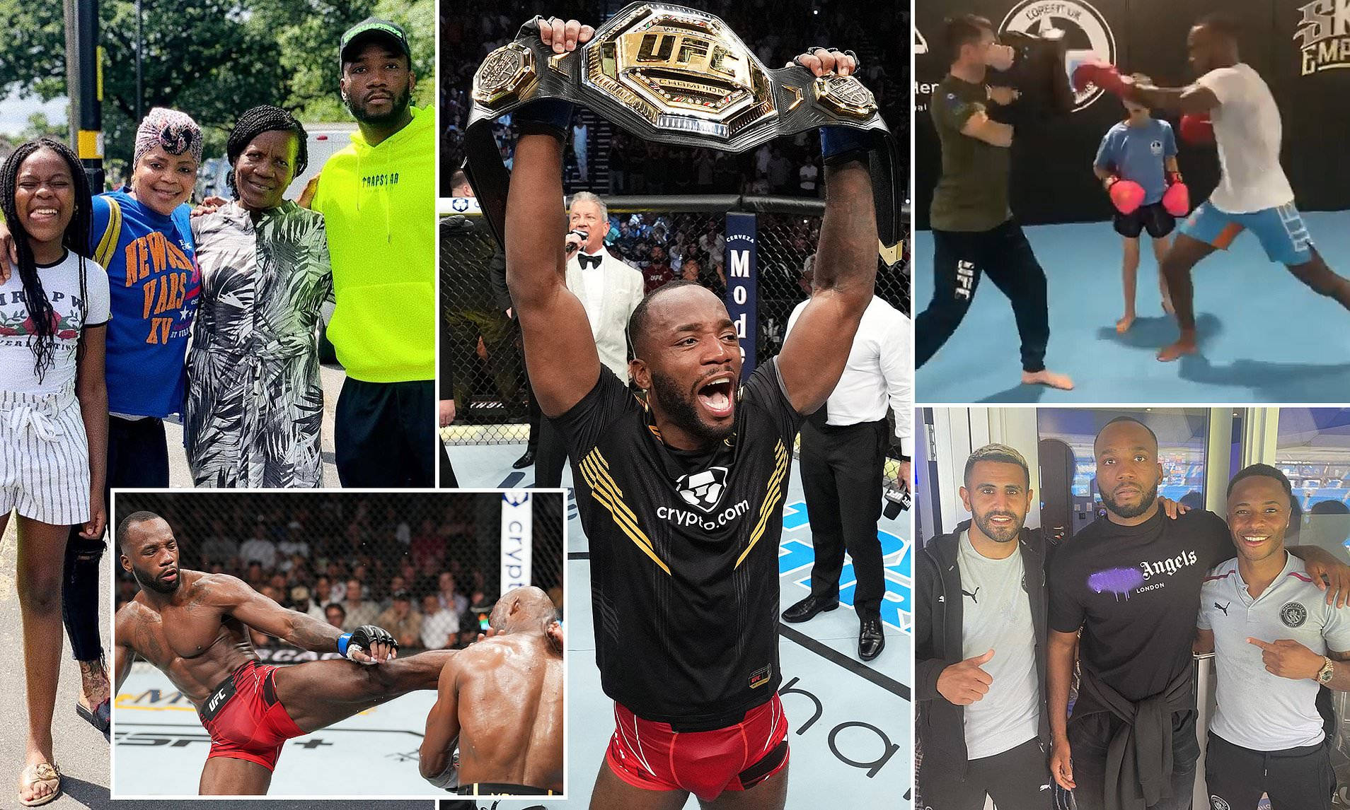 Champion 桌布 壁紙 — UFC拳手時刻的拼貼，包括冠軍慶祝、訓練和家庭照片。