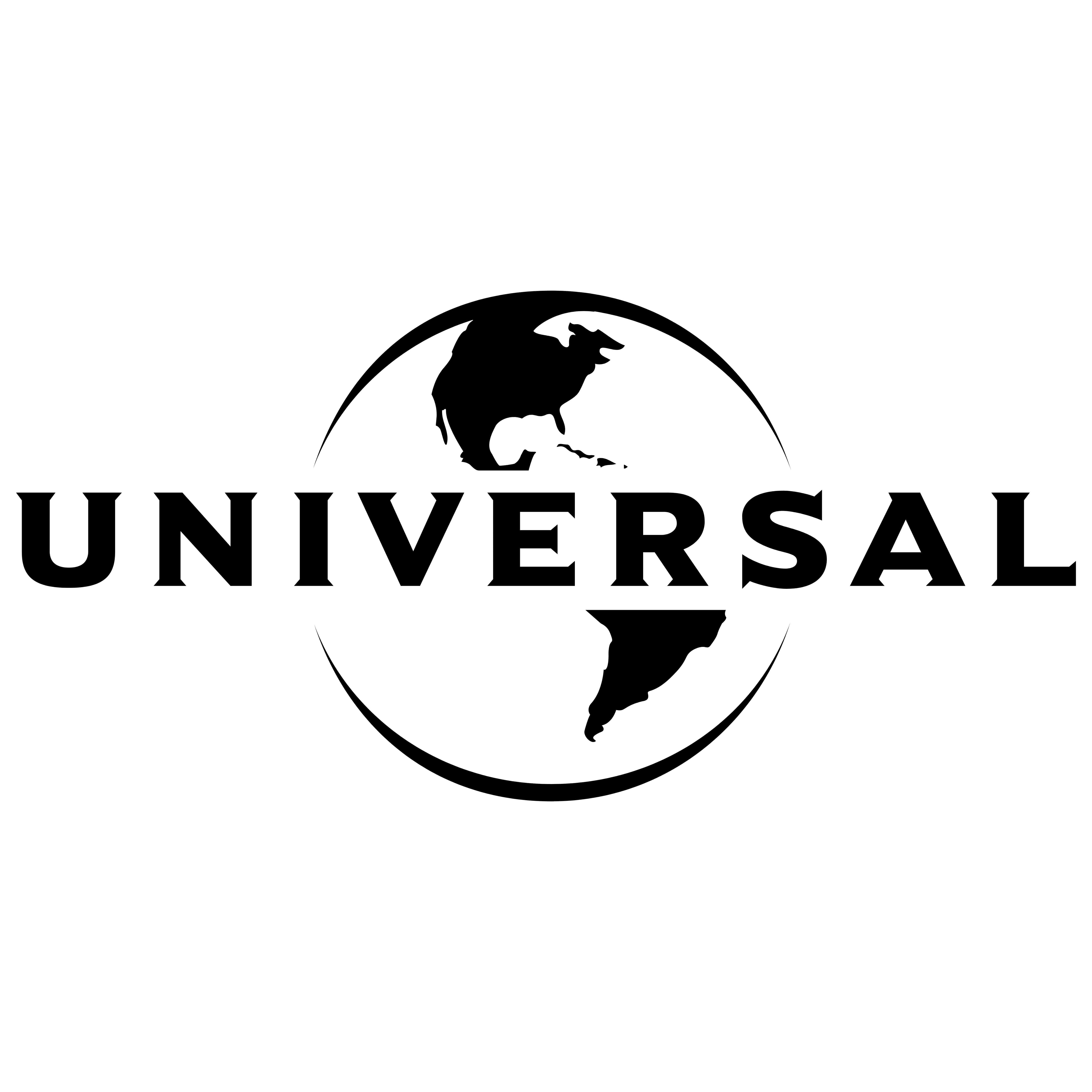 Universal 桌布 壁紙 — Universal Pictures 的黑白標誌，包含帶有各大洲的地球儀和以粗體無襯線字體顯示的「UNIVERSAL」字樣。
