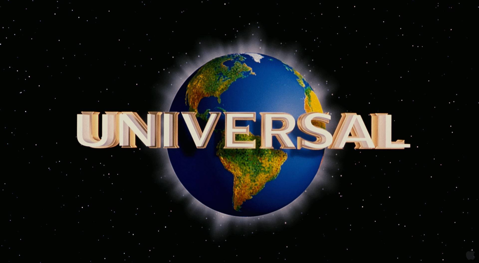Universal 桌布 壁紙 — UNIVERSAL 一詞以金色 3D 字母發光，背景是星空黑色太空中的藍色地球。