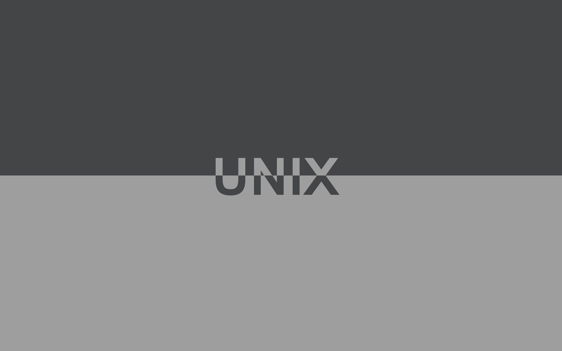 Software 桌布 壁紙 — 「UNIX」一字居中置於上下深淺不同的灰色背景上。